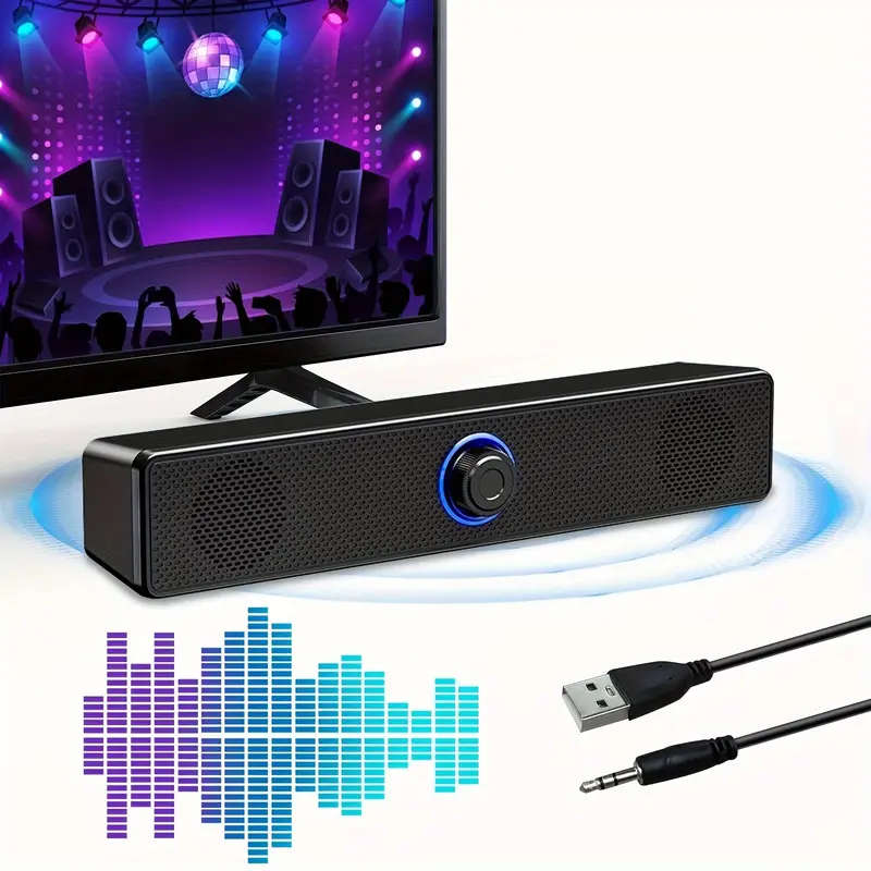1pc XSound USB-Powered Desktop Speaker, 12.4" Slim Stereo Sound Bar with 3.5mm Jack and Volume Contr