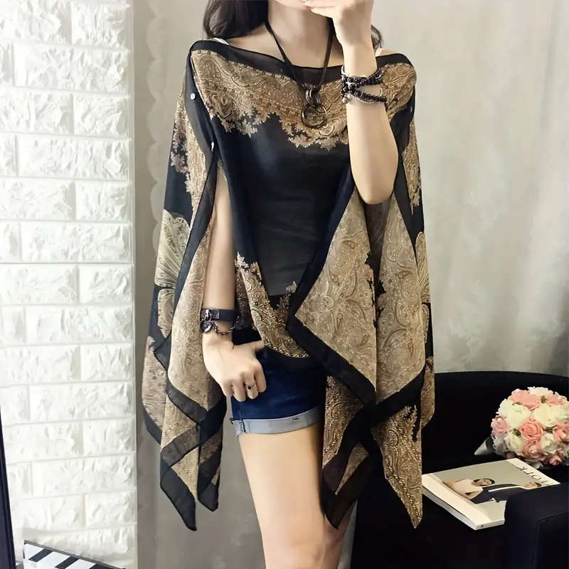 Floral Print Chiffon Shawl Scarf - UV Protection Beach Bikini Cover Up for Women