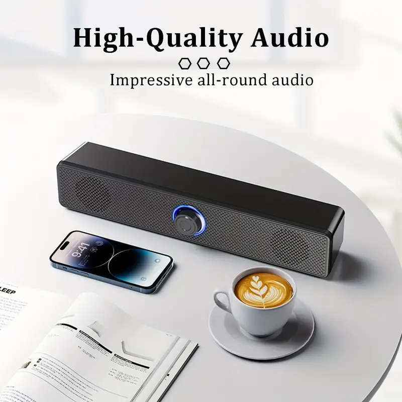 1pc XSound USB-Powered Desktop Speaker, 12.4" Slim Stereo Sound Bar with 3.5mm Jack and Volume Contr