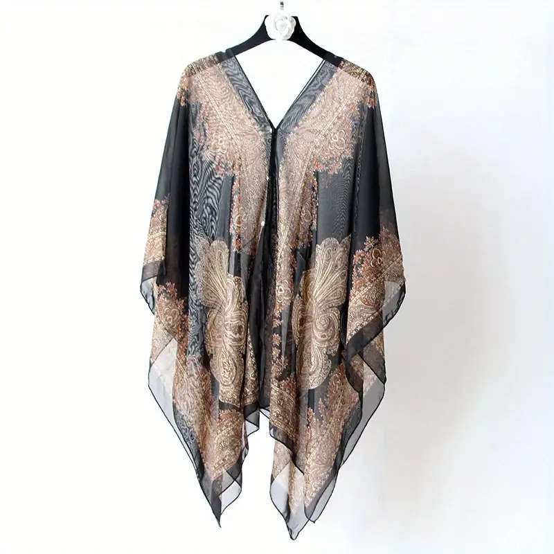 Floral Print Chiffon Shawl Scarf - UV Protection Beach Bikini Cover Up for Women