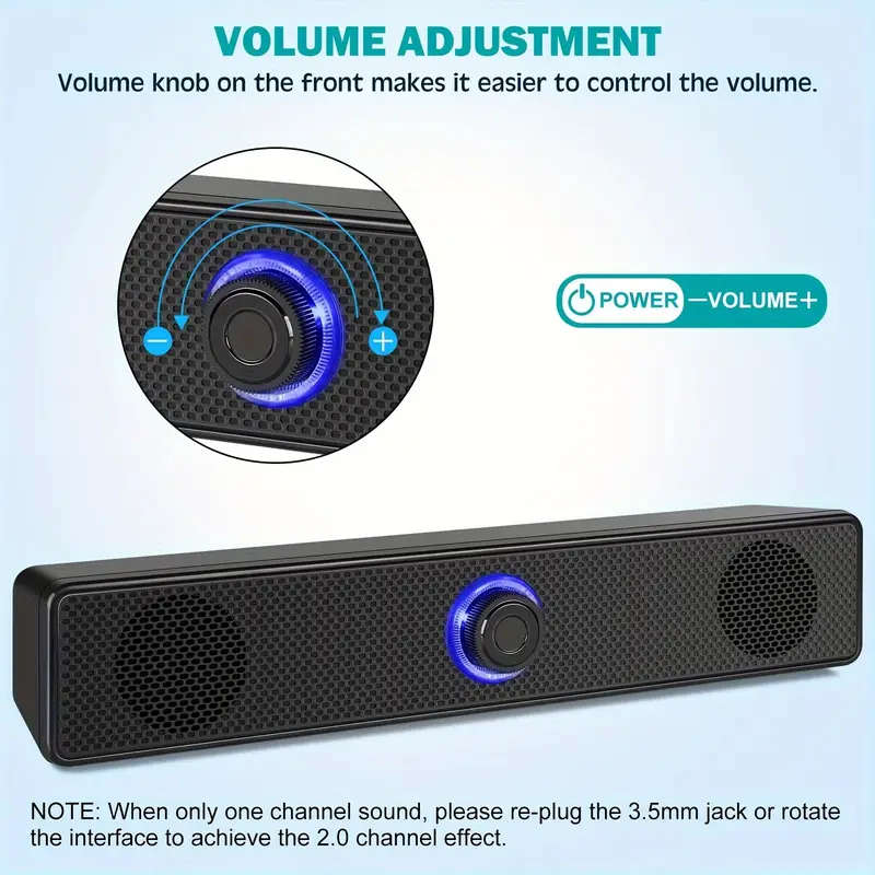 1pc XSound USB-Powered Desktop Speaker, 12.4" Slim Stereo Sound Bar with 3.5mm Jack and Volume Contr