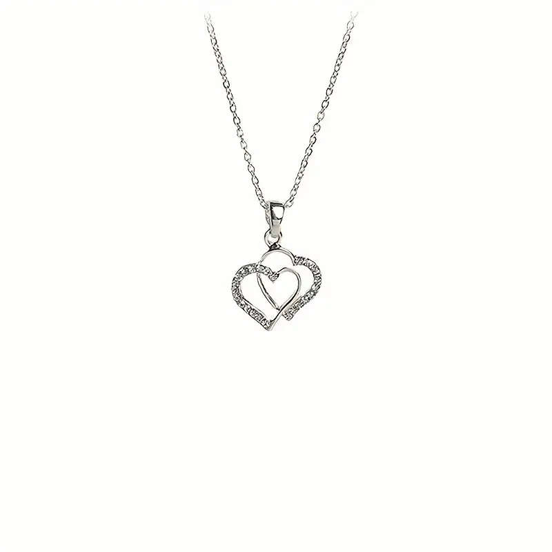 1pc Simple Fashion Irregular Double Heart Heart-to-heart Pendant Necklace, Sparkling Rhinestone Deco