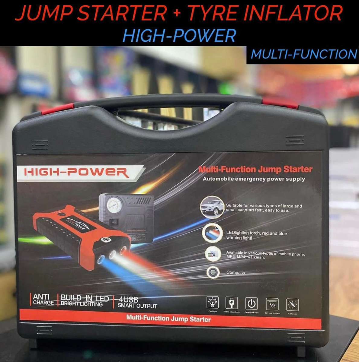 CAR JUMP STARTER + TYRE INFLATOR EMERGENCY KIT