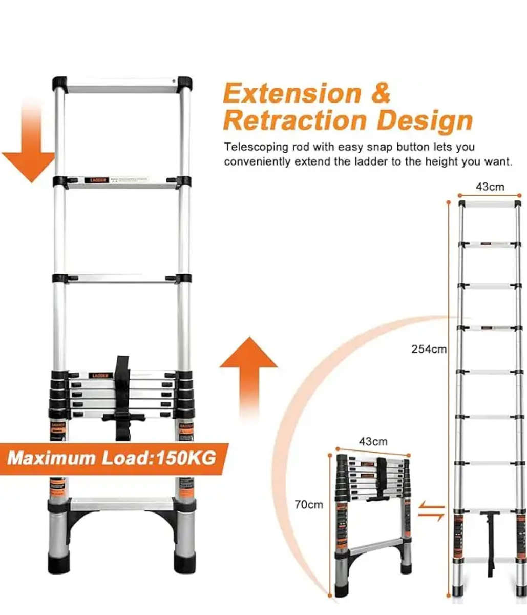 4.7M Telescopic Ladder Aluminum Alloy Foldable Extension Ladder