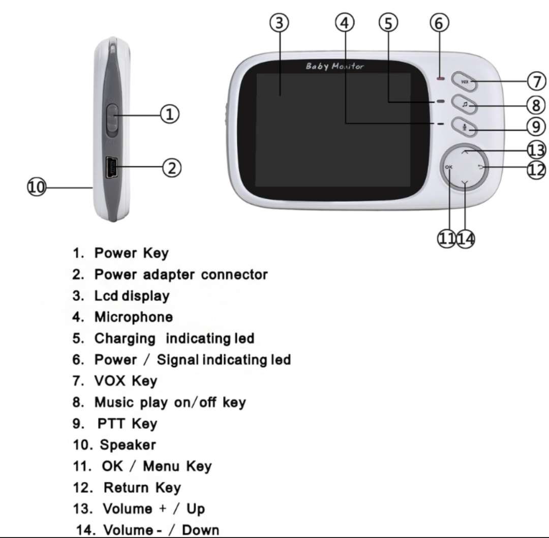 Baby Monitor with 3.2" LCD Display and Rechargeable Battery