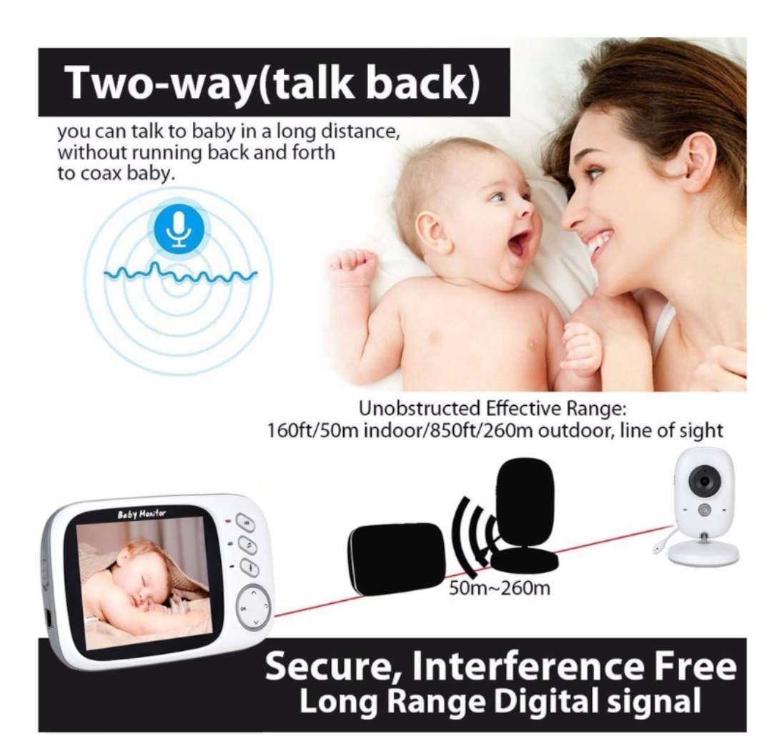 Baby Monitor with 3.2" LCD Display and Rechargeable Battery
