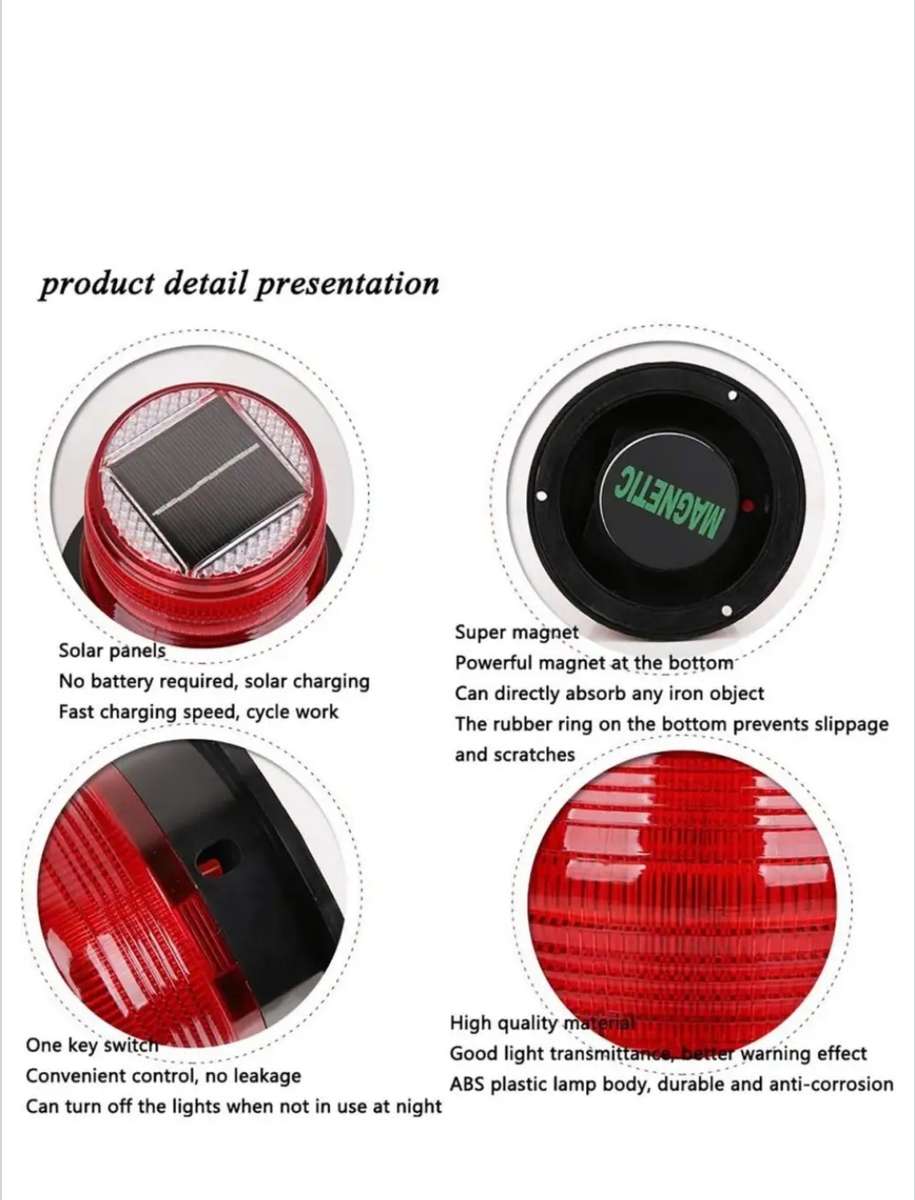 Solar Magnetic LED Strobe Warning Safety Flashing Light