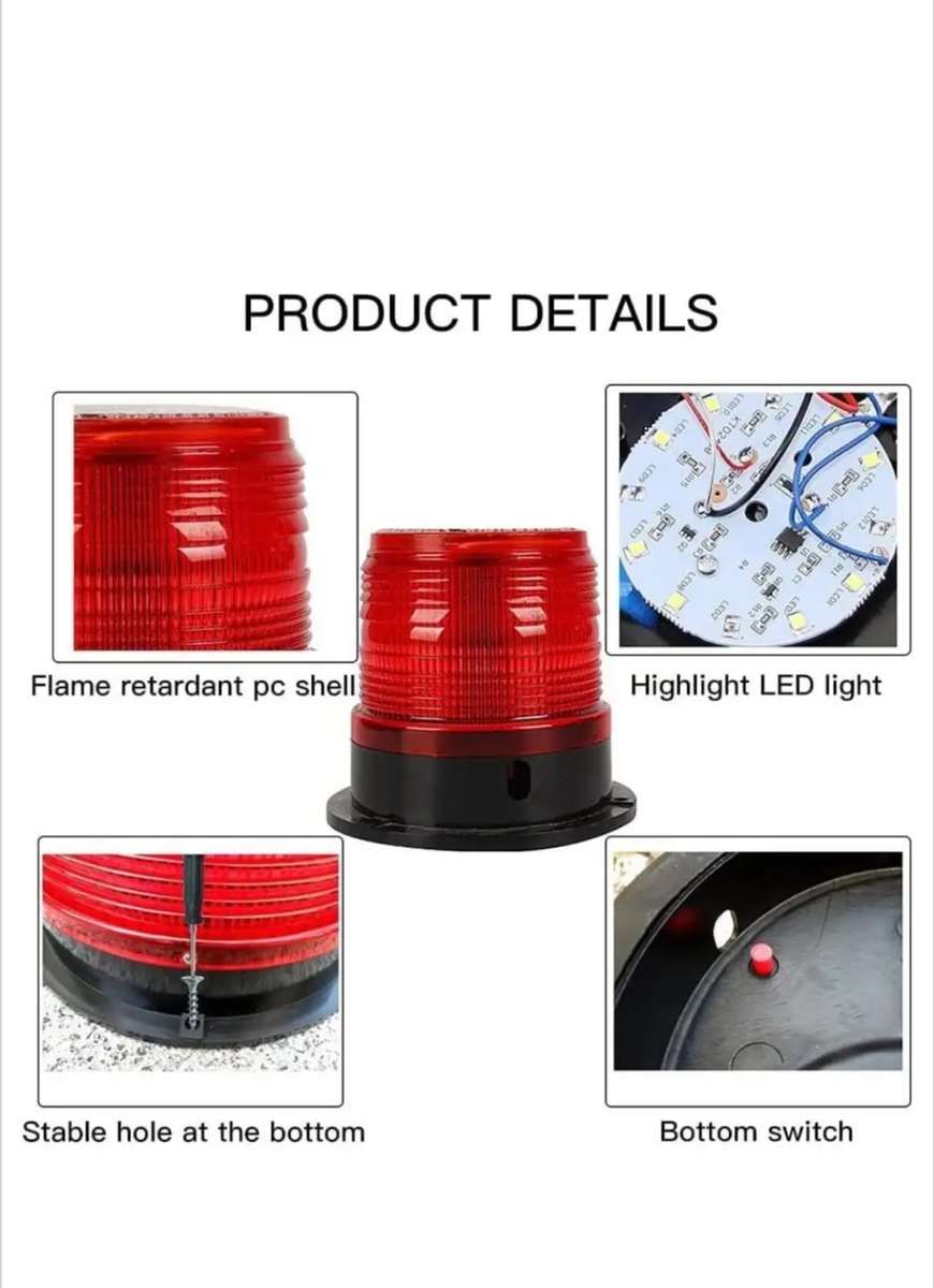 Solar Magnetic LED Strobe Warning Safety Flashing Light