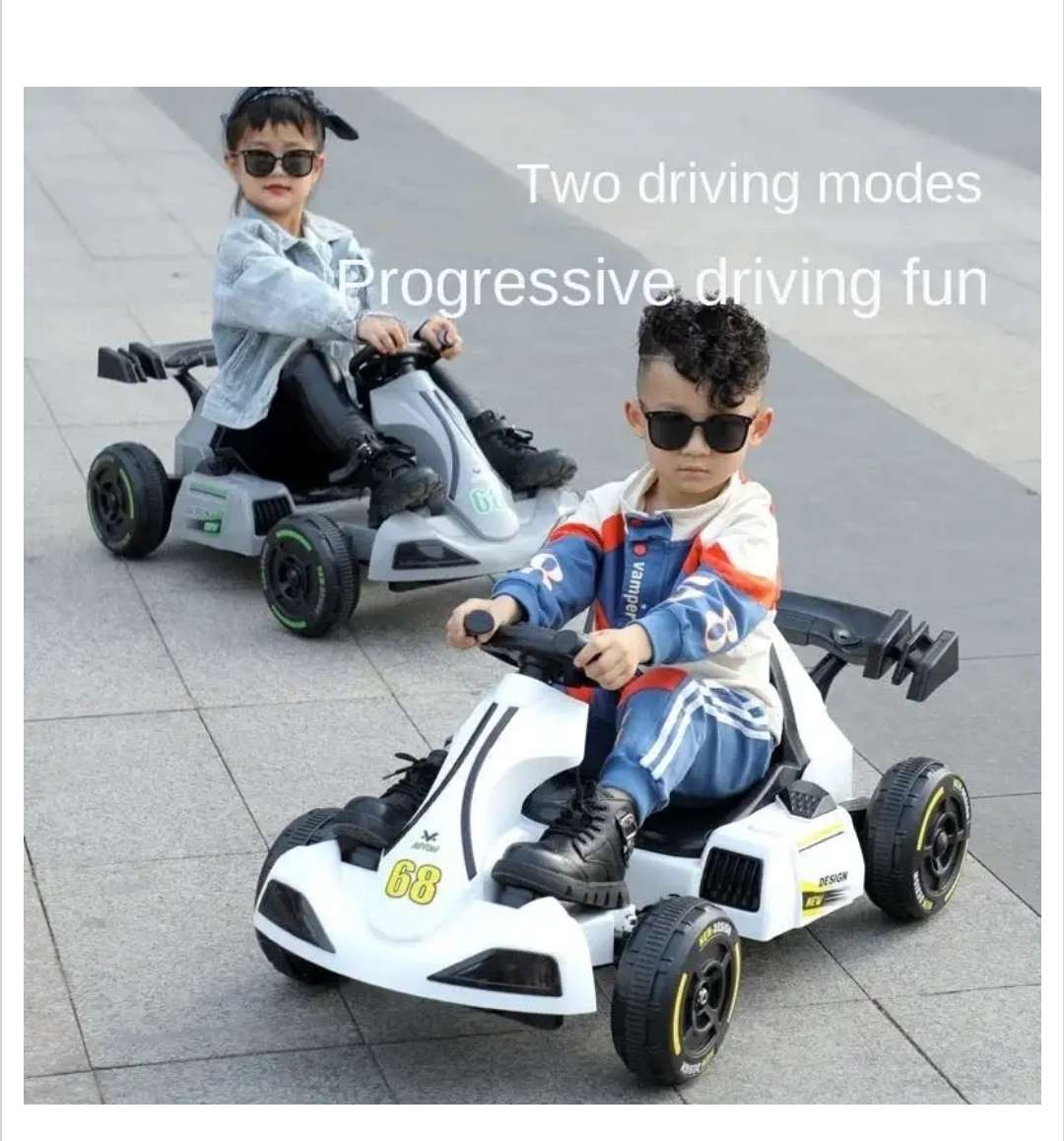 Childrens Electric Rechargeable Four-Wheel Racing Go Kart Grey