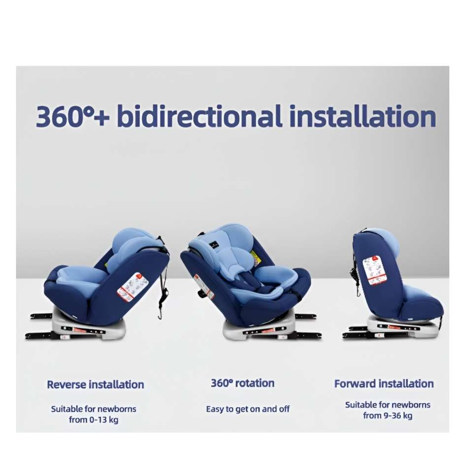 360-Degree Rotating Portable Baby Car Seat with Adjustable Recline
