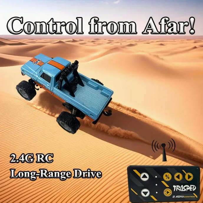 RC Mini Alloy Off-Road Truck | LED Lights 3-Speed | 2.4GHz USB Charging Pocket Size 1:64 Scale