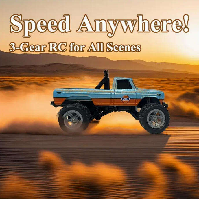 RC Mini Alloy Off-Road Truck | LED Lights 3-Speed | 2.4GHz USB Charging Pocket Size 1:64 Scale