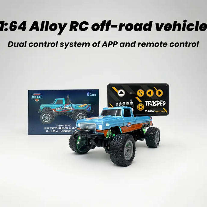 RC Mini Alloy Off-Road Truck | LED Lights 3-Speed | 2.4GHz USB Charging Pocket Size 1:64 Scale