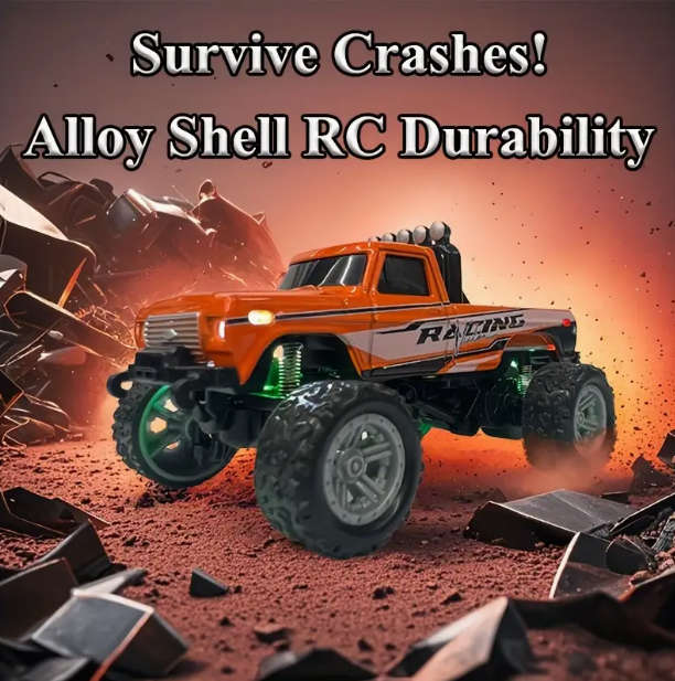 RC Remote Control car 1:64 Scale Alloy Off-Road Truck - 2.4G Car with 3-Speed LED Flashing Lights