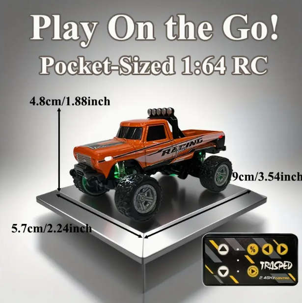 RC Remote Control car 1:64 Scale Alloy Off-Road Truck - 2.4G Car with 3-Speed LED Flashing Lights