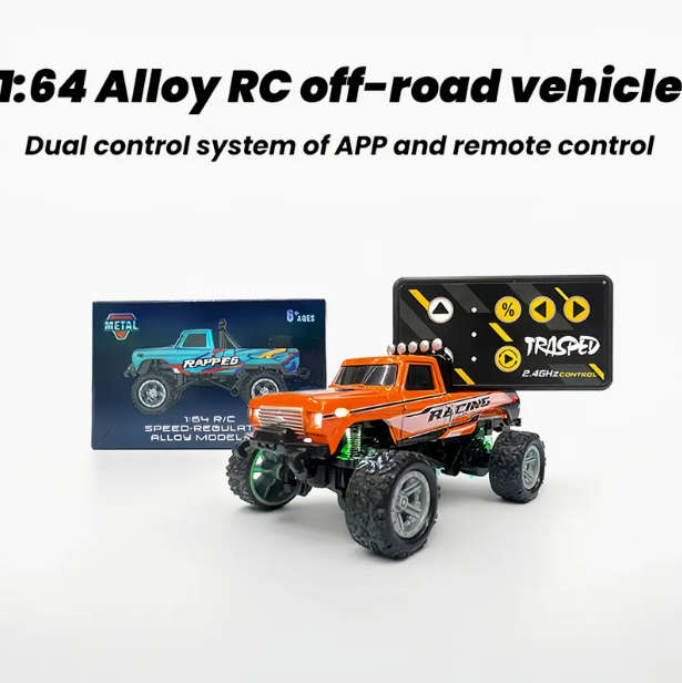 RC Remote Control car 1:64 Scale Alloy Off-Road Truck - 2.4G Car with 3-Speed LED Flashing Lights
