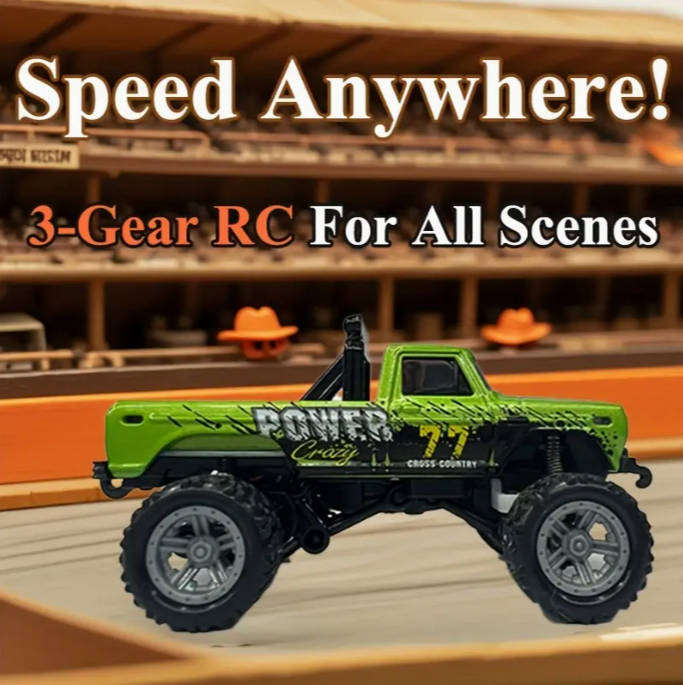 RC Mini Alloy Off-Road Truck | LED Lights 3-Speed | 2.4GHz USB Charging Pocket Size 1:64 Scale
