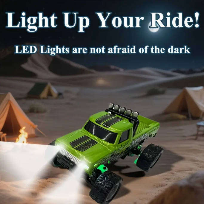 RC Mini Alloy Off-Road Truck | LED Lights 3-Speed | 2.4GHz USB Charging Pocket Size 1:64 Scale