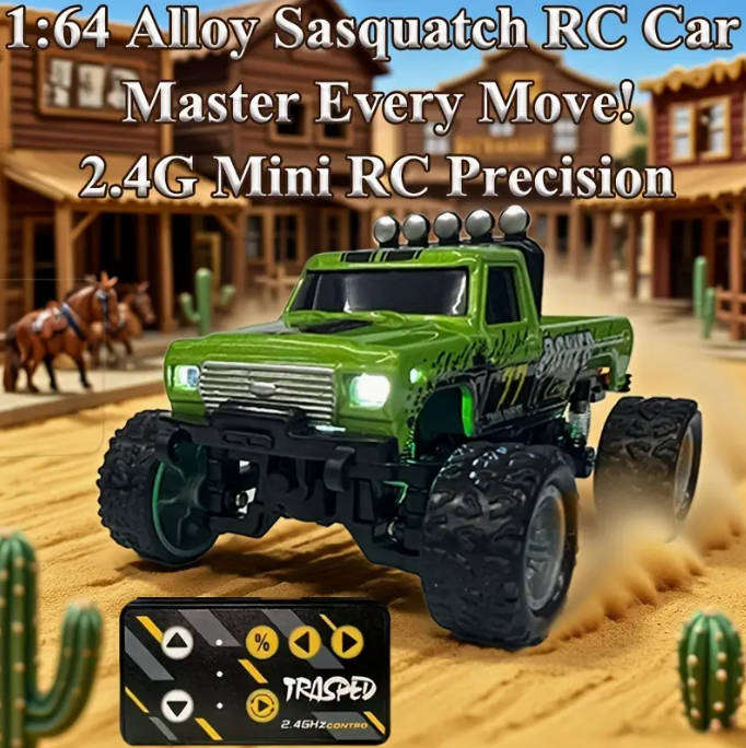 RC Mini Alloy Off-Road Truck | LED Lights 3-Speed | 2.4GHz USB Charging Pocket Size 1:64 Scale