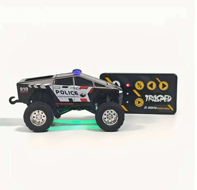 1:64 Mini Alloy RC Car Cyber Pickup Police Truck with Cool Lights Realistic Sound Effects