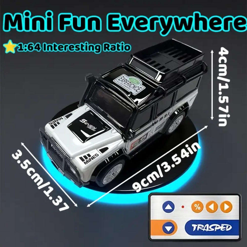 RC Alloy Mini Remote Control Off-Road Vehicle - 2.4GHz Anti-Jamming, LED Flashing Lights 1:64 Scale