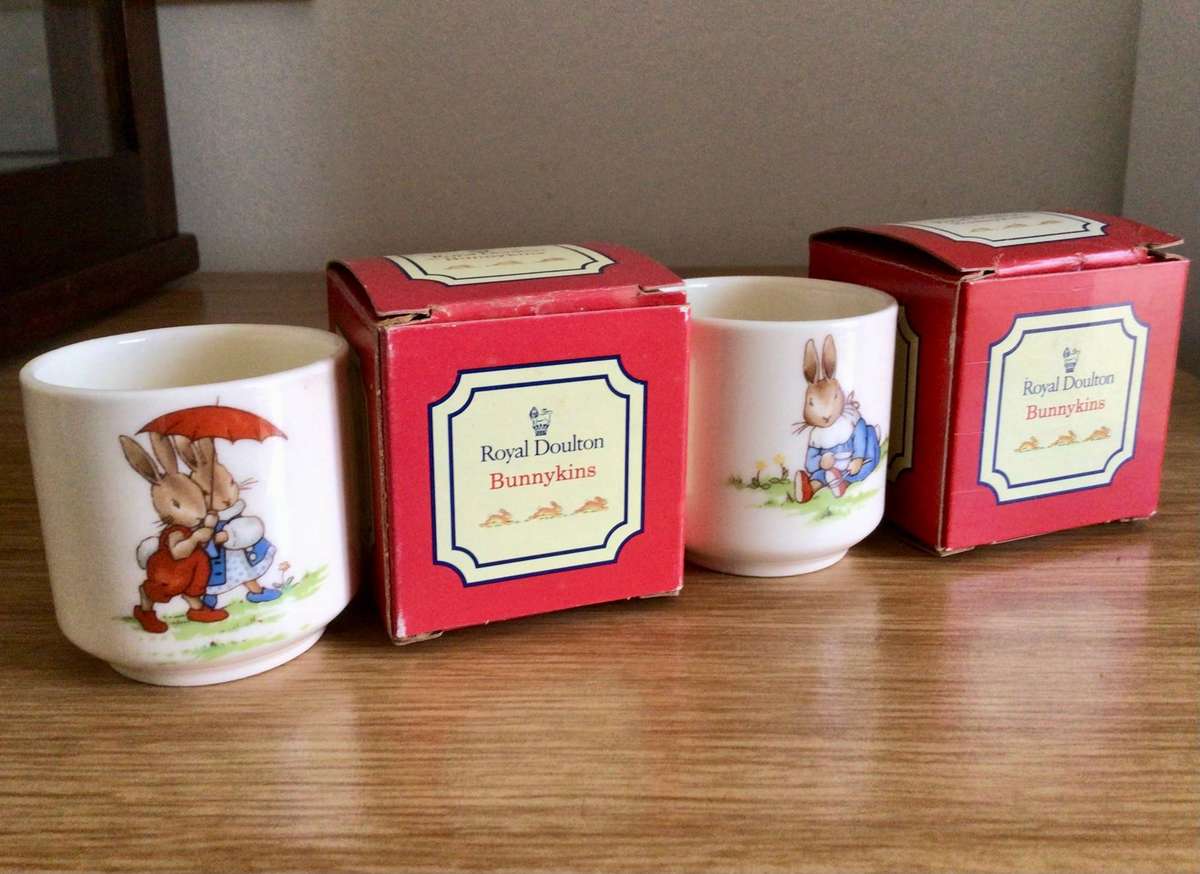 Two Perfect Boxed Bunnykins Egg Cups by Royal Doulton