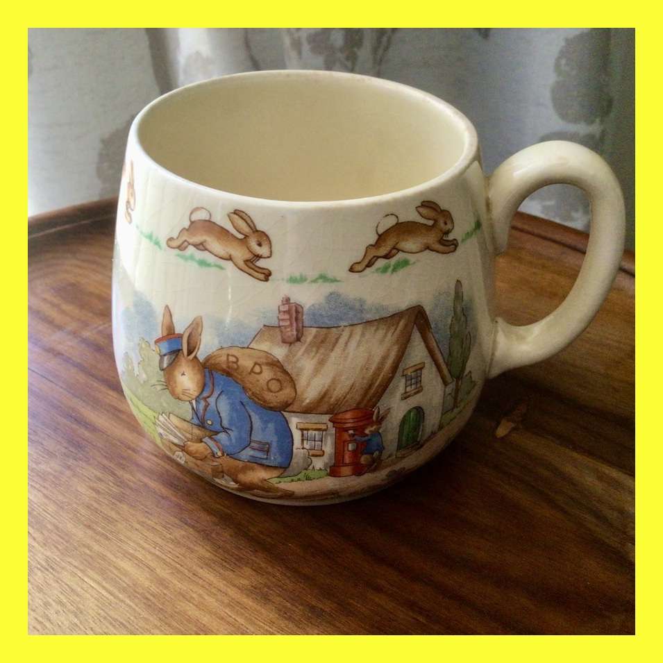 Vintage Signed Royal Doulton Bunnykins Mug Postman Scene!