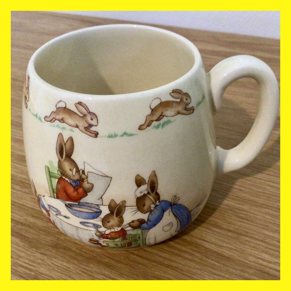 WOW Vintage Signed Royal Doulton Bunnykins Mug Breakfast Scene!