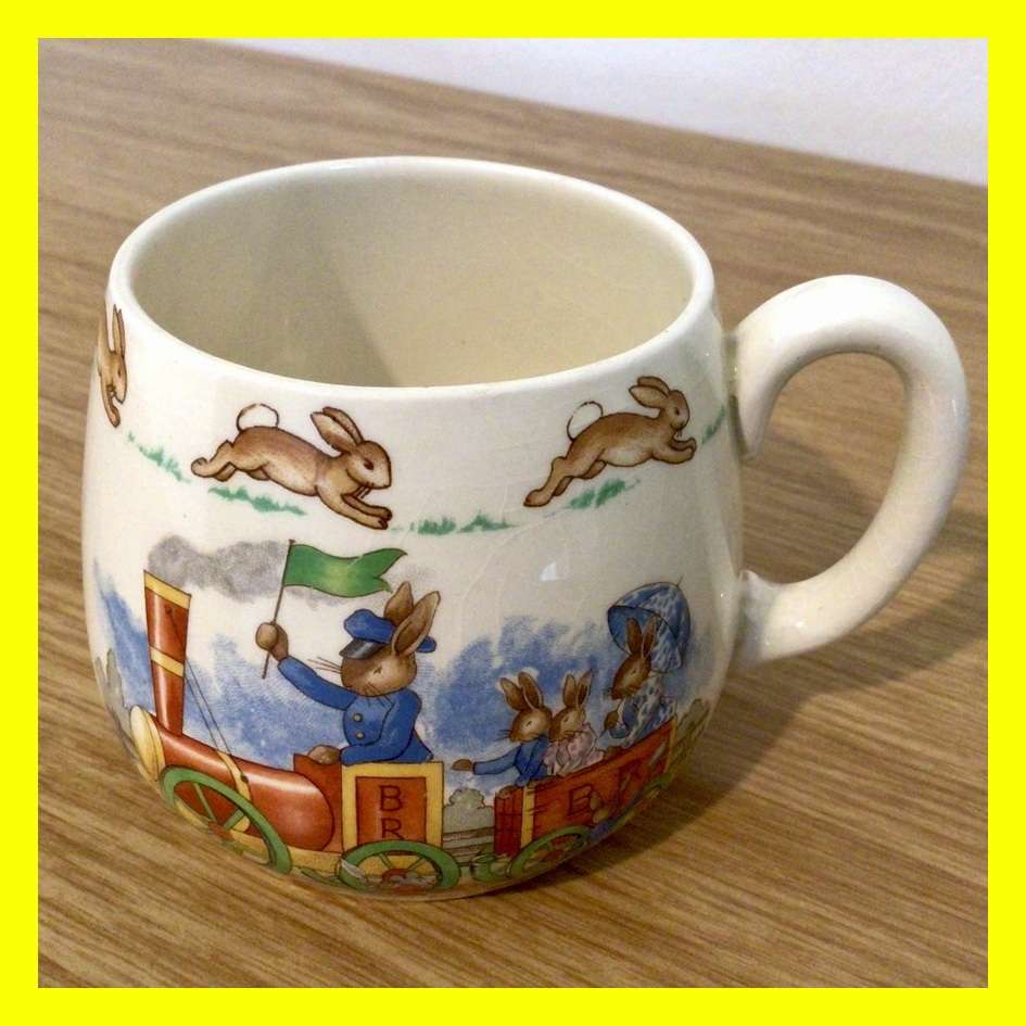 WOW Vintage Signed Royal Doulton Bunnykins Mug Train Scene!