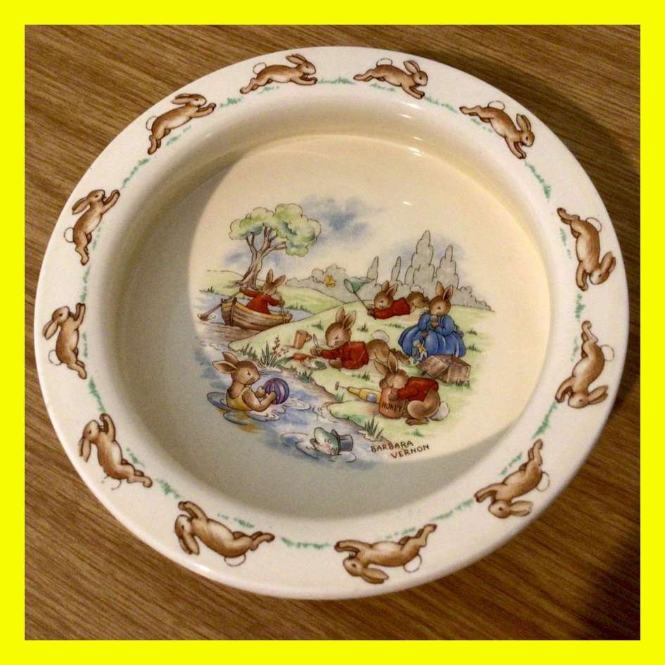 WOW Vintage Signed Royal Doulton Bunnykins Bowl River Scene!