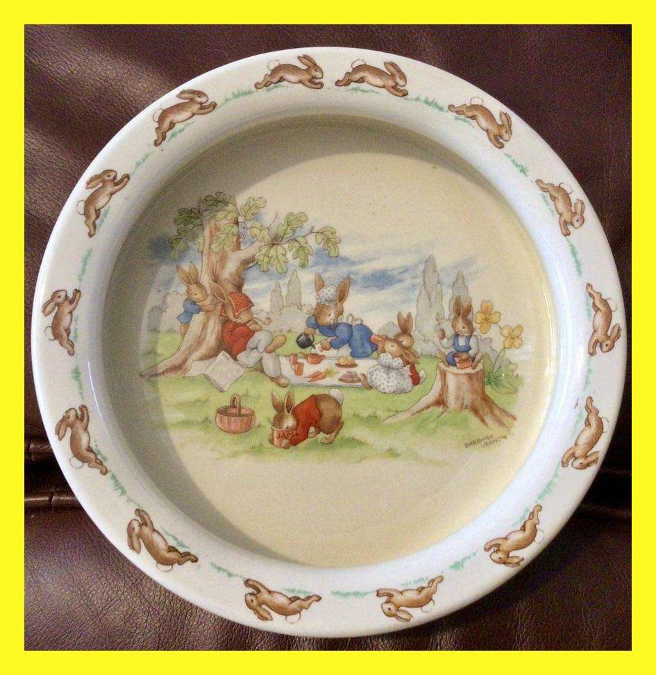 Signed Large Royal Doulton Bunnykins Picnic Scene Bowl!