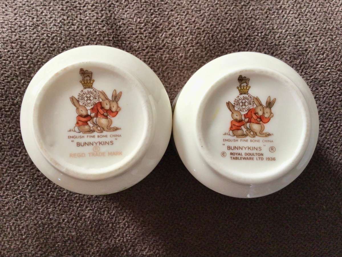 Two Perfect Boxed Bunnykins Egg Cups by Royal Doulton