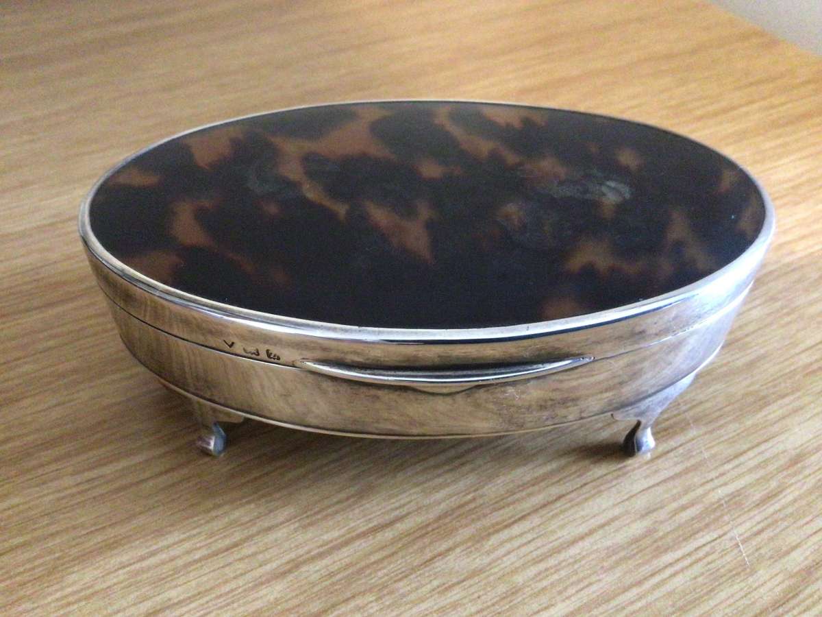 Mappin and Webb Sterling Silver Tortoiseshell Jewellery Box Birmingham 1924!
