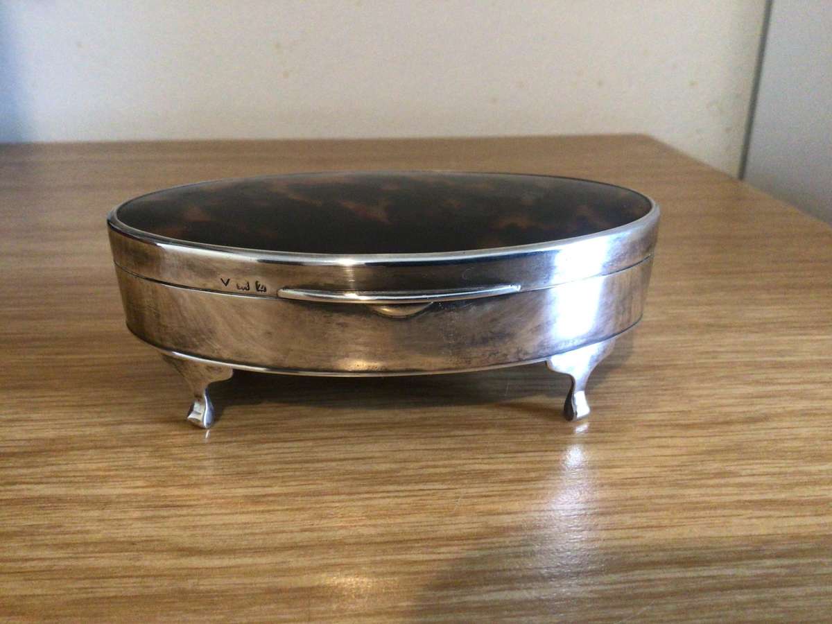 Mappin and Webb Sterling Silver Tortoiseshell Jewellery Box Birmingham 1924!
