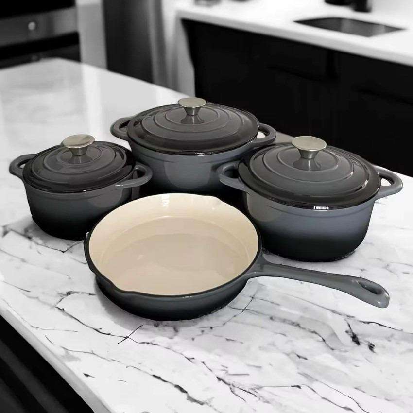 7-Piece Cast Iron Pot Set: Grey