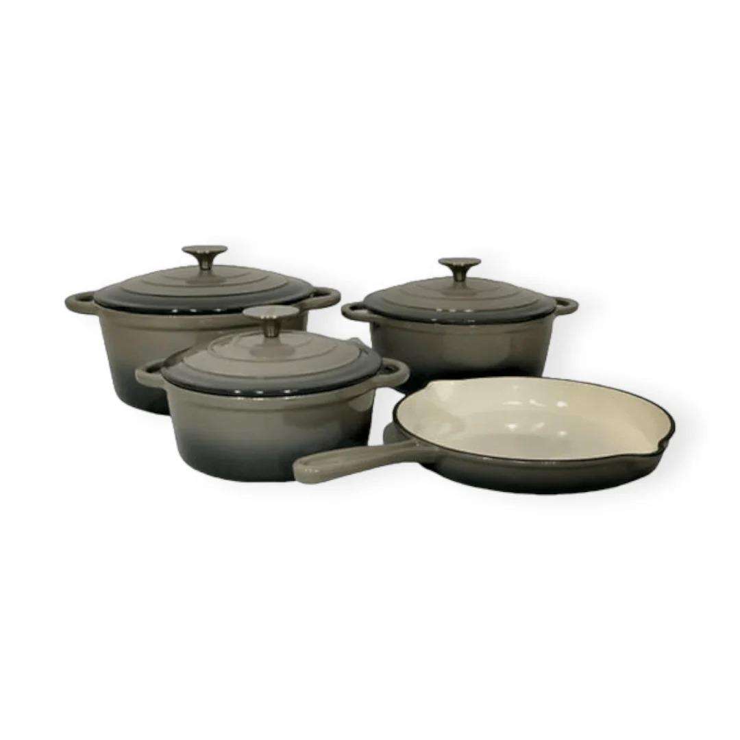 7-Piece Cast Iron Pot Set: Grey