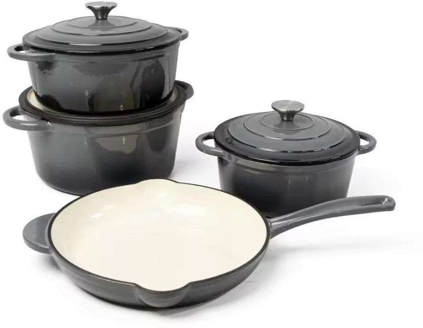 7-Piece Cast Iron Pot Set: Grey