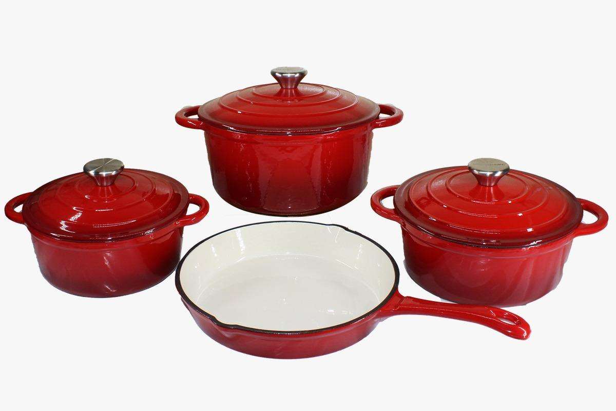 7-Piece Cast Iron Pot Set: Red