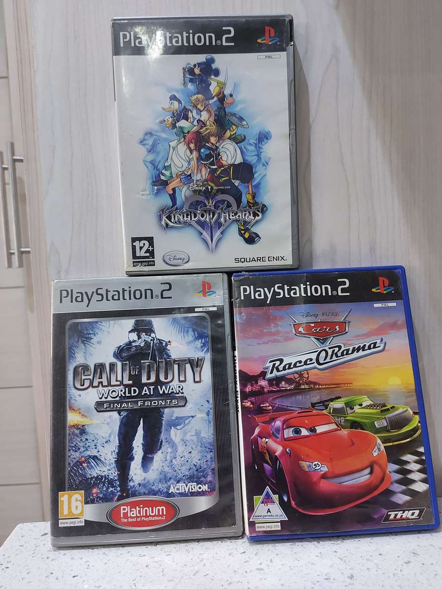 3 PLAYSTATION 2 GAMES FOR ONE BID KINGDOM HEARTS/CALL OF DUTY/CARS RACE O RAMA