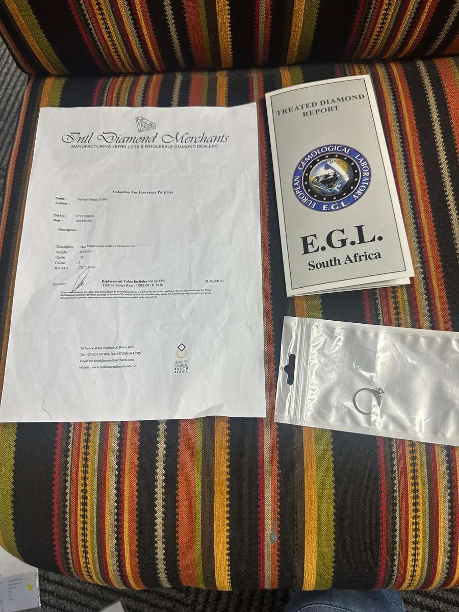 18CT White Gold 0.5250 CT Diamond Solitaire Princess Cut Ring(US6.5/UK M) - Evaluation R38900