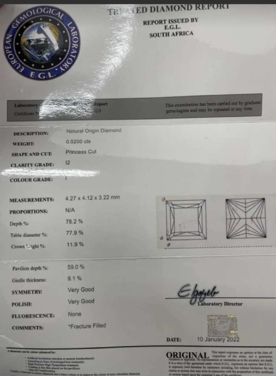 18CT White Gold 0.5250 CT Diamond Solitaire Princess Cut Ring(US6.5/UK M) - Evaluation R38900