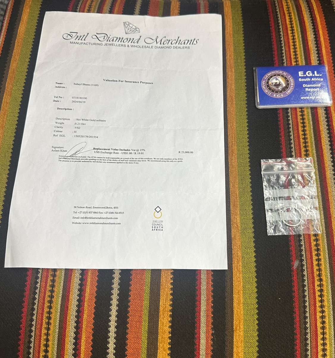 18CT White Gold 0.2110 CT Diamond Solitaire Cut Ring(US6/UKL) - Evaluation  R 23 000