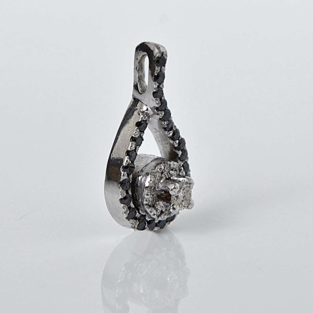 18ct White Gold 0.24ct Black and White Diamond Tear Drop Pendant - Evaluation R23 300