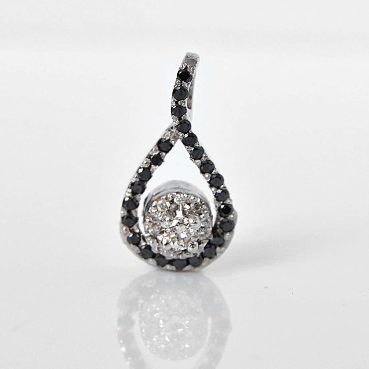 18ct White Gold 0.24ct Black and White Diamond Tear Drop Pendant - Evaluation R23 300