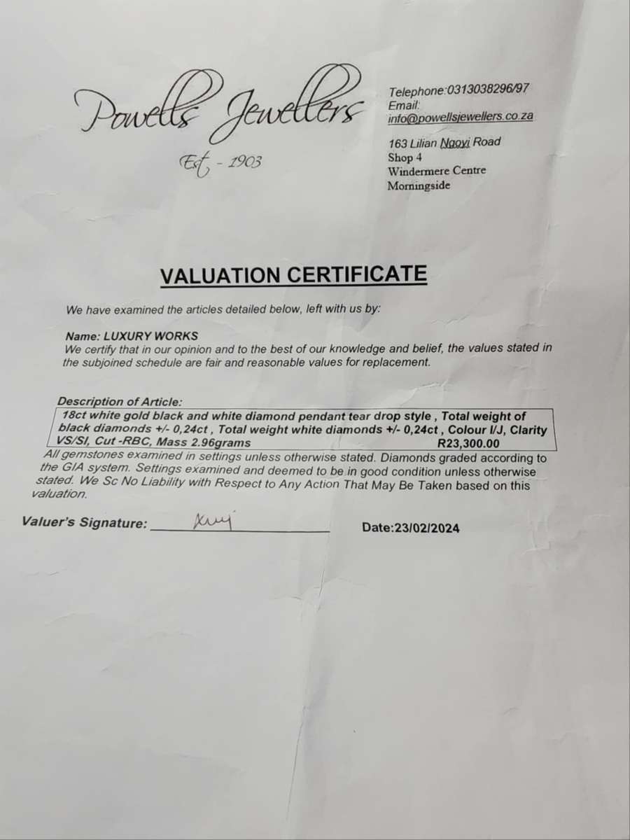 18ct White Gold 0.24ct Black and White Diamond Tear Drop Pendant - Evaluation R23 300