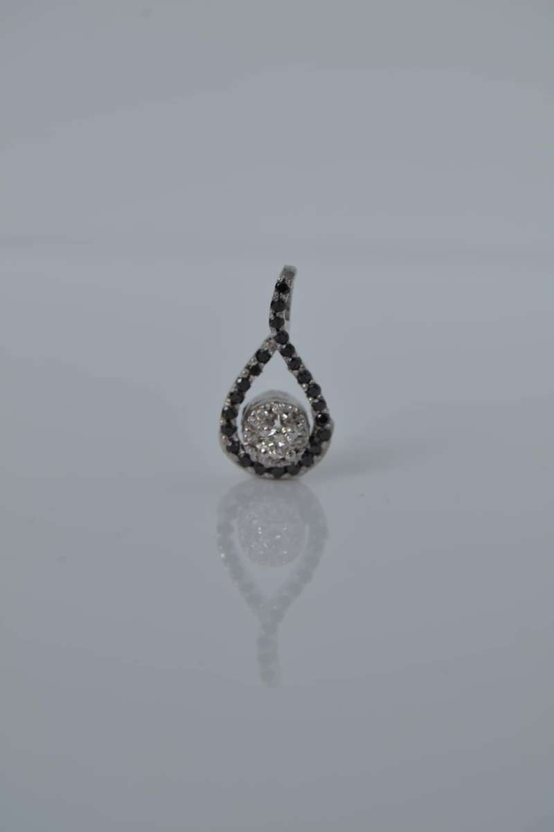 18ct White Gold 0.24ct Black and White Diamond Tear Drop Pendant - Evaluation R23 300