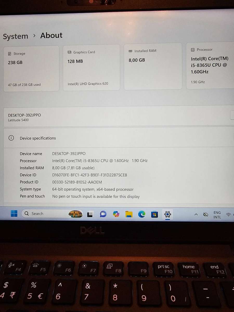 Dell Latitude 5400 Laptop Intel Core i5-8365U (8th Gen), 8GB Ram, 256GB SSD, 14