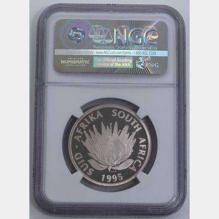 1995 Silver 1 Rand - Protea Series - Railway Centennial - Mirrored Train Door NGC (PF69UC)