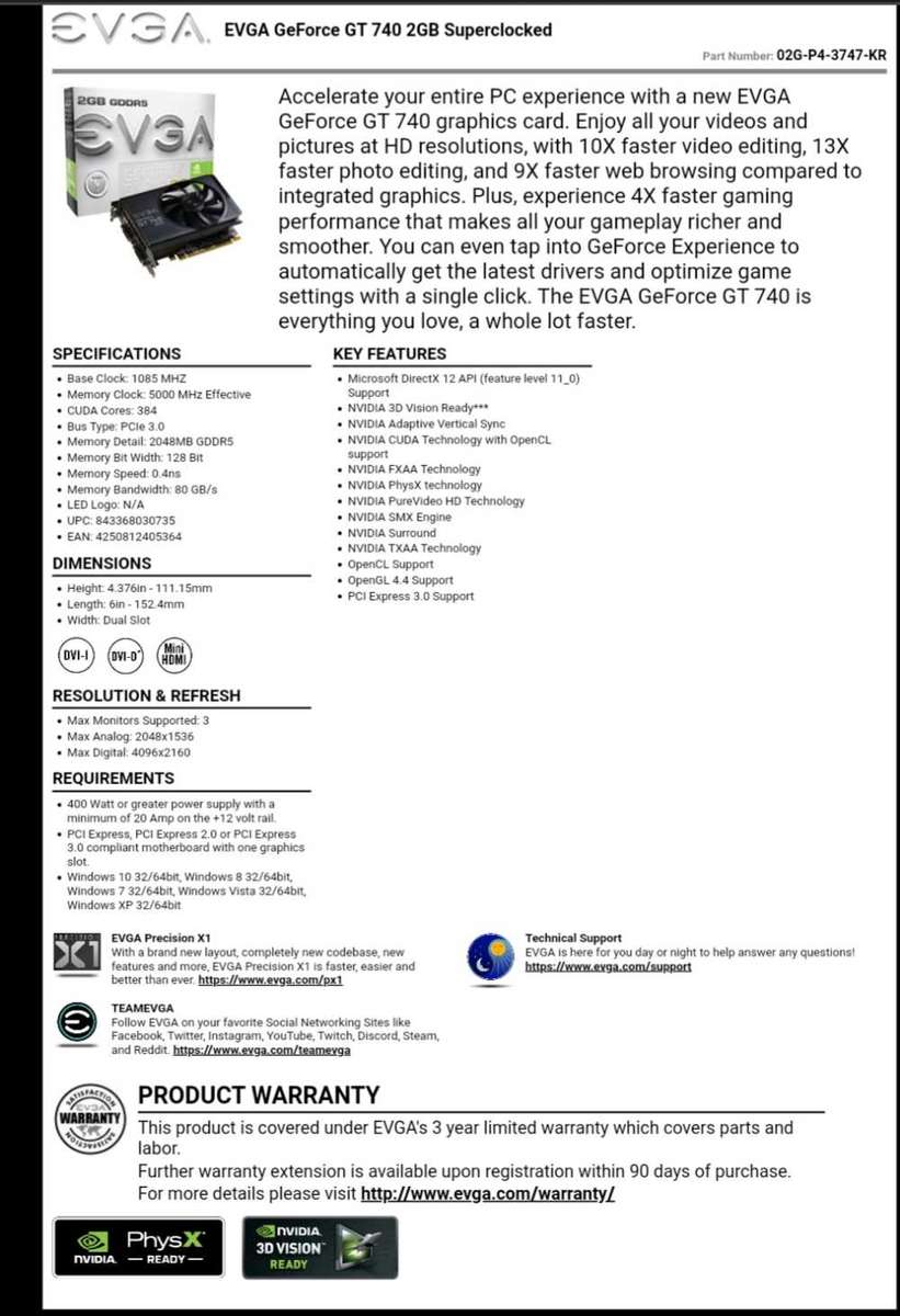 EVGA GeForce GT 740 2GB Superclocked