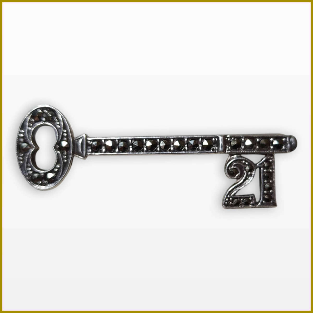 Vintage 925 Sterling Silver 21st Key Brooch With Marcasites